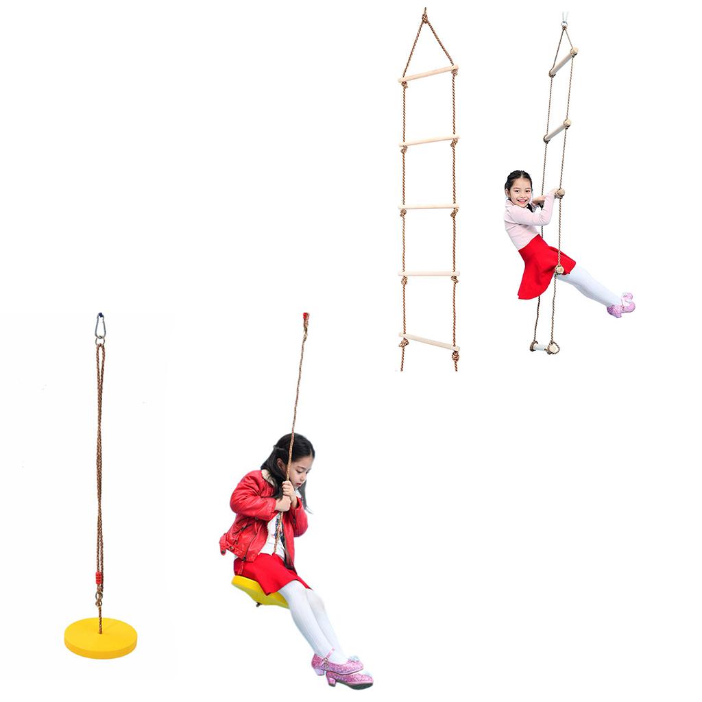 Climbing Ladder & Tree Hanging Disc Rope Swing Outdoor Toy for Kids - Yellow