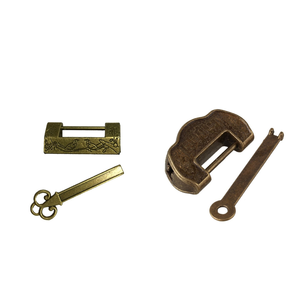2pcs Vintage Chinese Old Style Antique Carved Padlock Locks with Keys