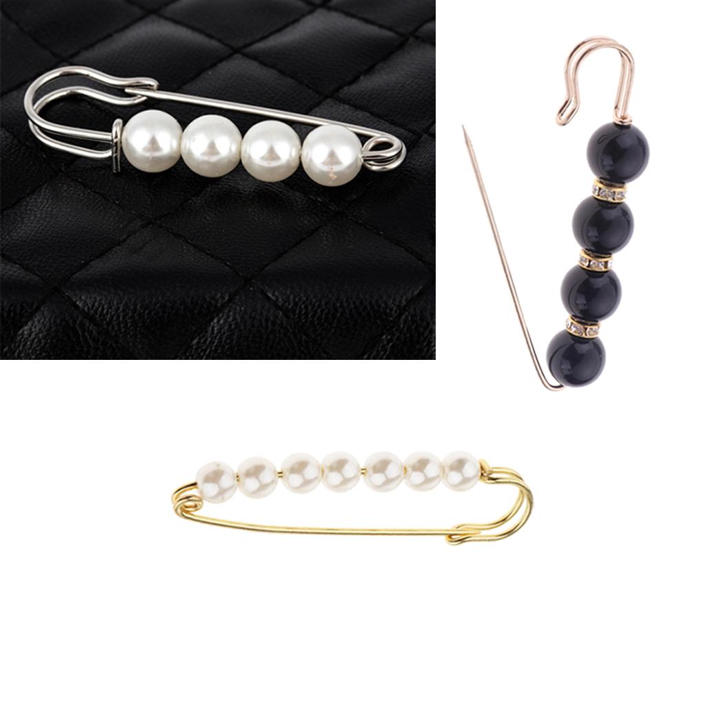 3 Pieces Luxury Imitation Pearls Safety Pin Brooch Clip for Lady Scarf Gown