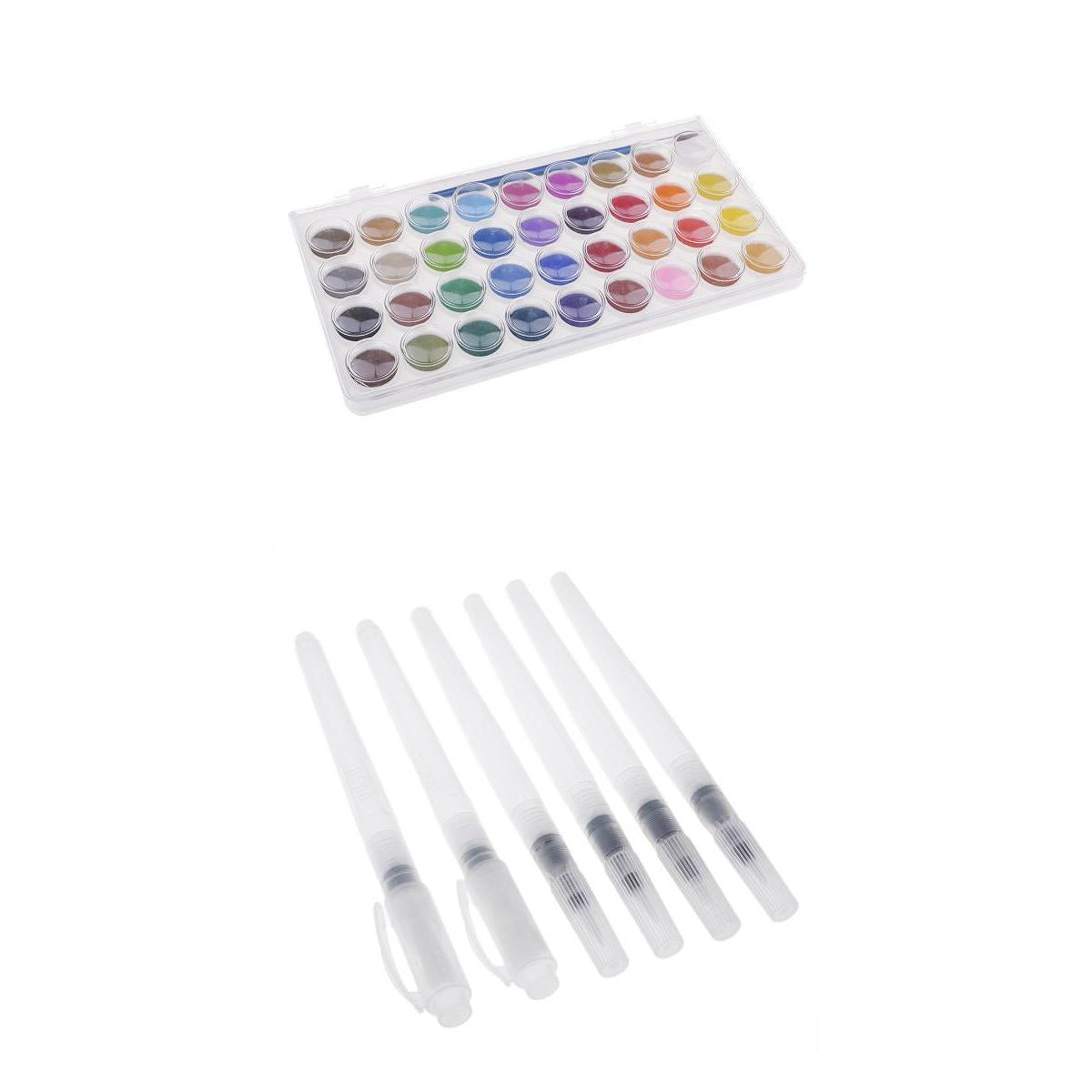 36 Colors Solid Watercolor Paints Pan Set & 6 Water Brush Pen Set