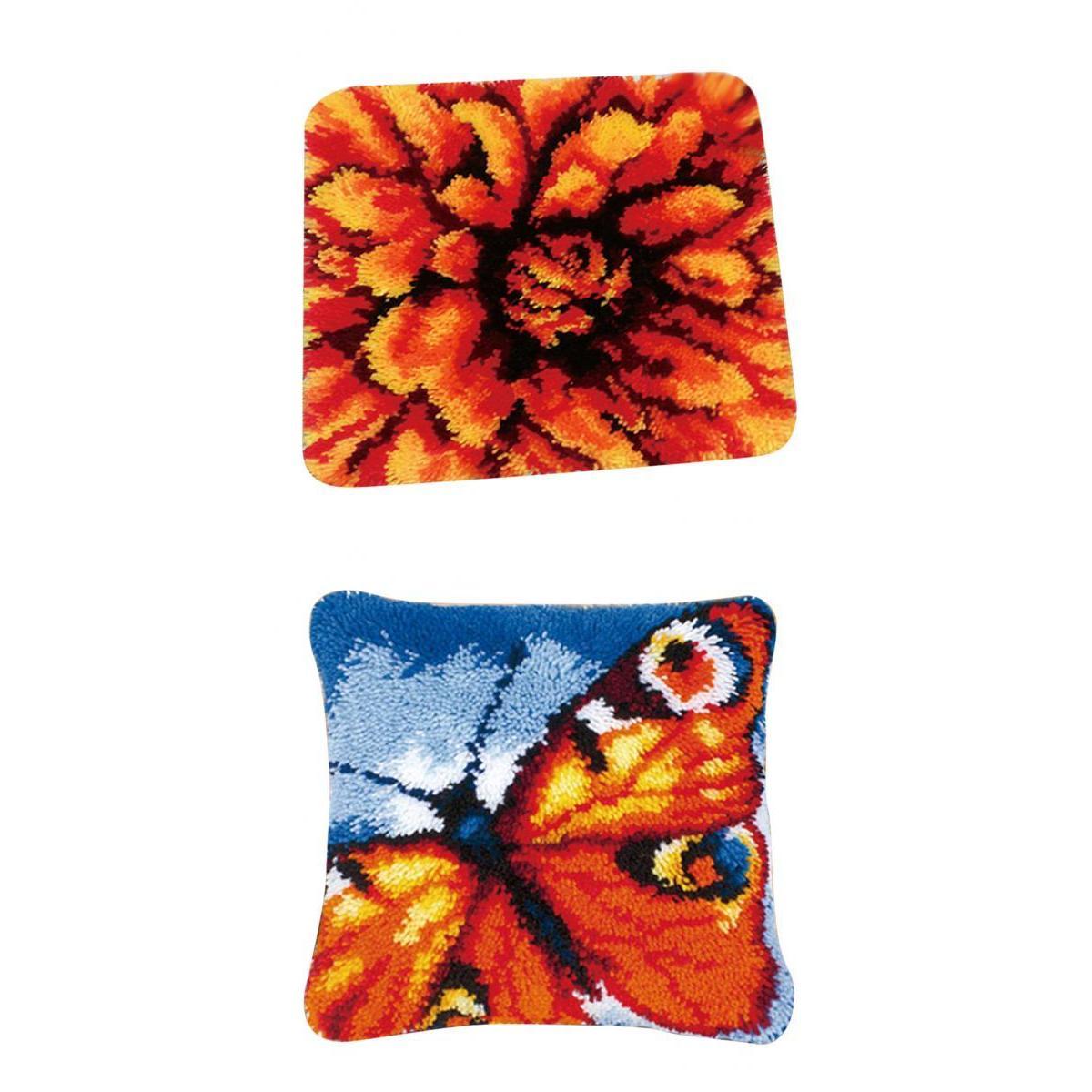 2 Sets Latch Hook Kits DIY Flower Butterfly Needle Embroidery Cushion Rugs