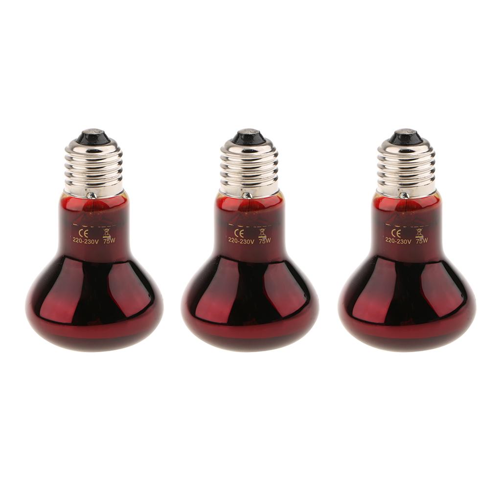 3 Pcs Reptile Amphibian Nightlight Infrared Light E27 Base Heat Lamp 75W