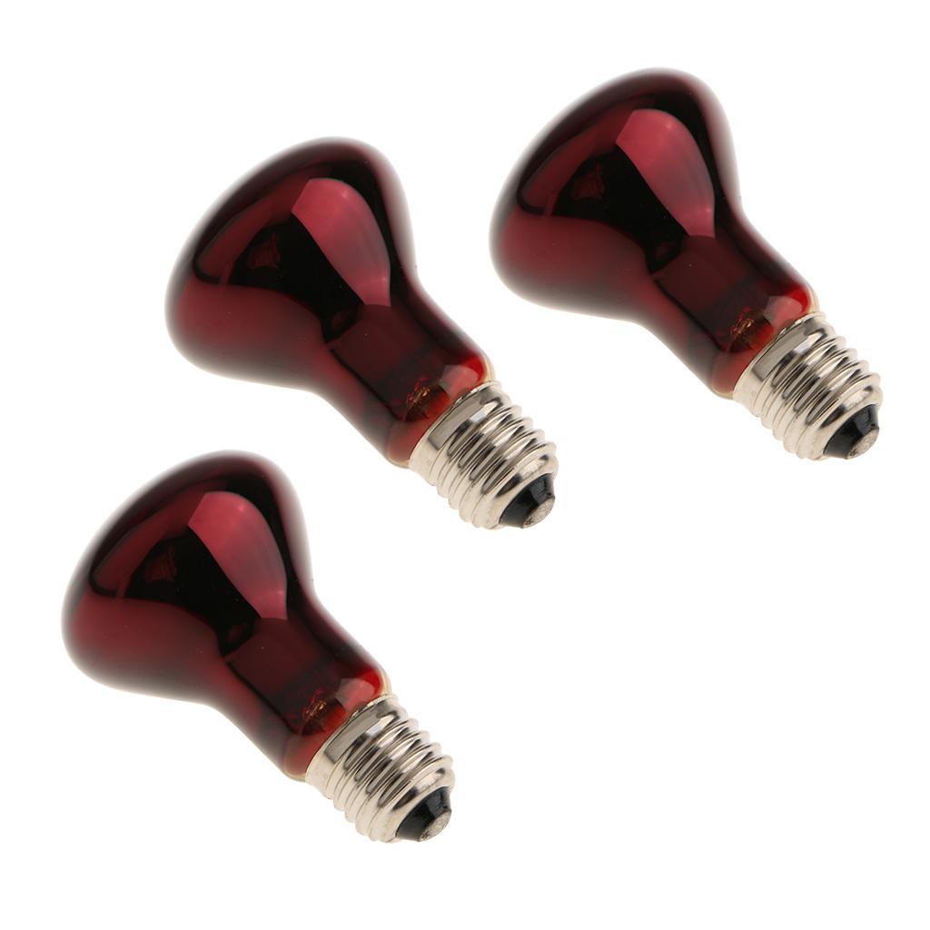 3 Pcs Reptile Amphibian Nightlight Infrared Light E27 Base Heat Lamp 75W
