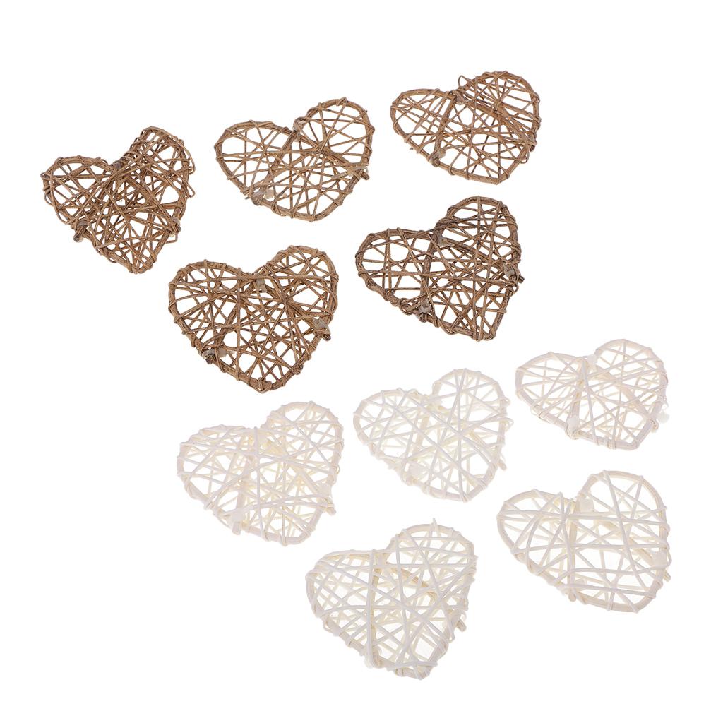 10 Pieces Rattan Wicker Ball Photo Props Heart Shaped for Home DIY Trinkets