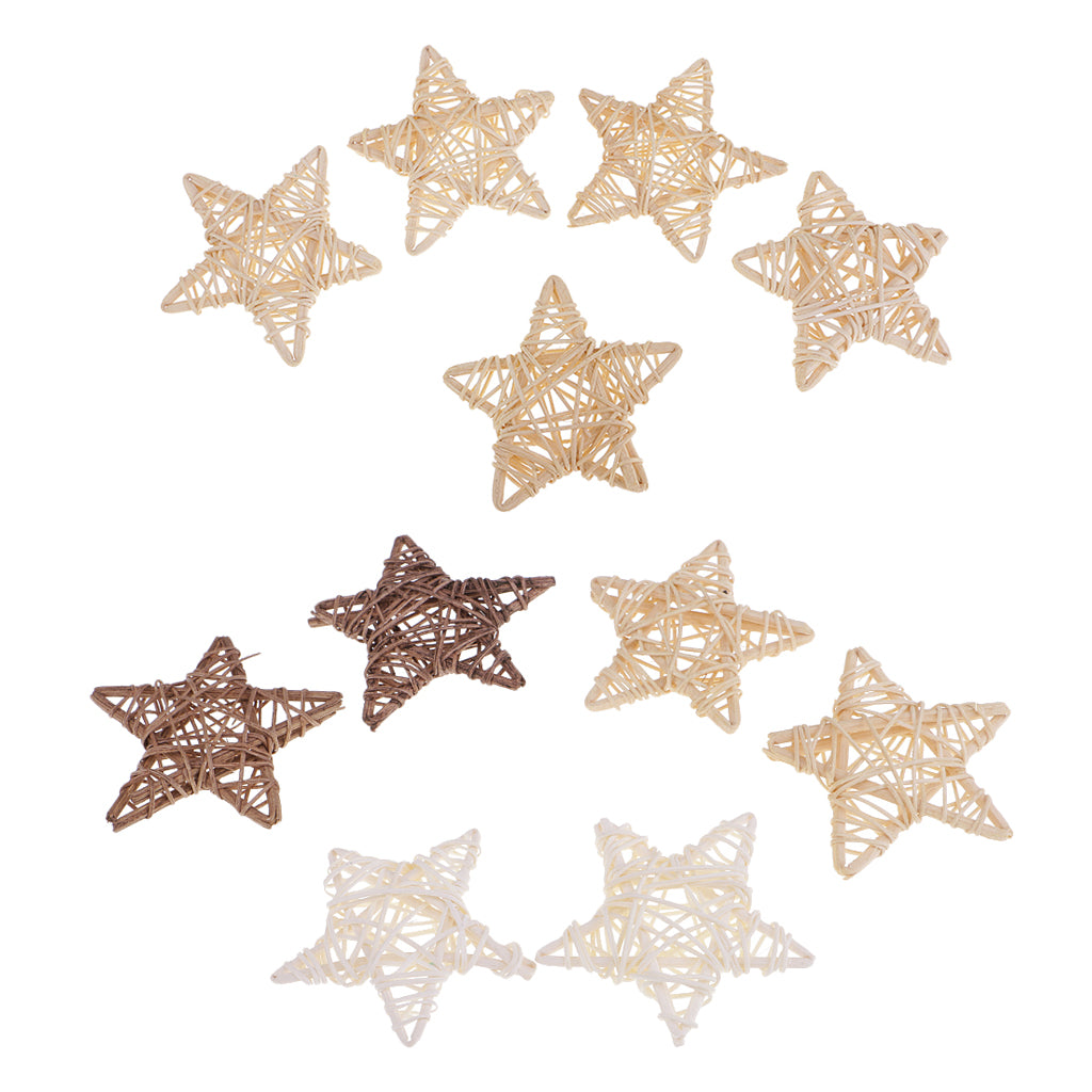 10 Pieces Natural Rattan Wicker Star Ball Photo Props Home Ornaments 7cm