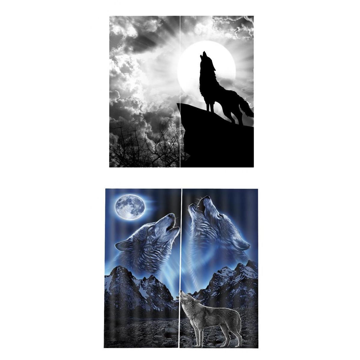 2 Set Wolf ~Teen Animal Decor 3D Print Window Curtain Drapes Wolf
