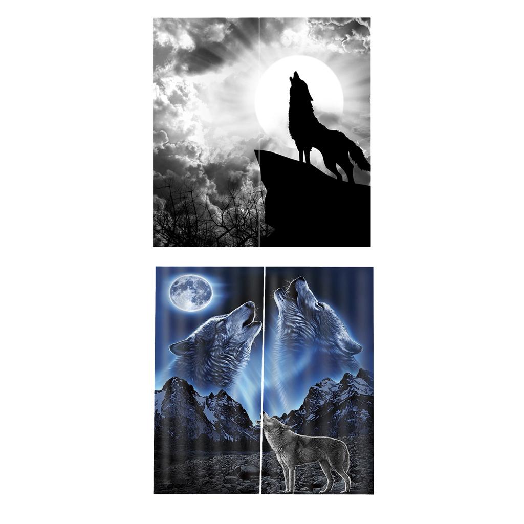 2 Set Wolf ~Teen Animal Decor 3D Print Window Curtain Drapes Wolf