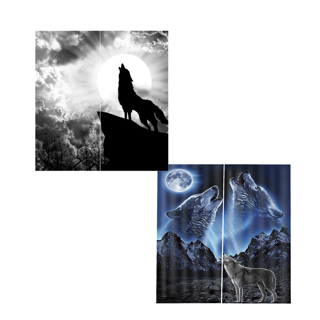 2 Set Wolf ~Teen Animal Decor 3D Print Window Curtain Drapes Wolf