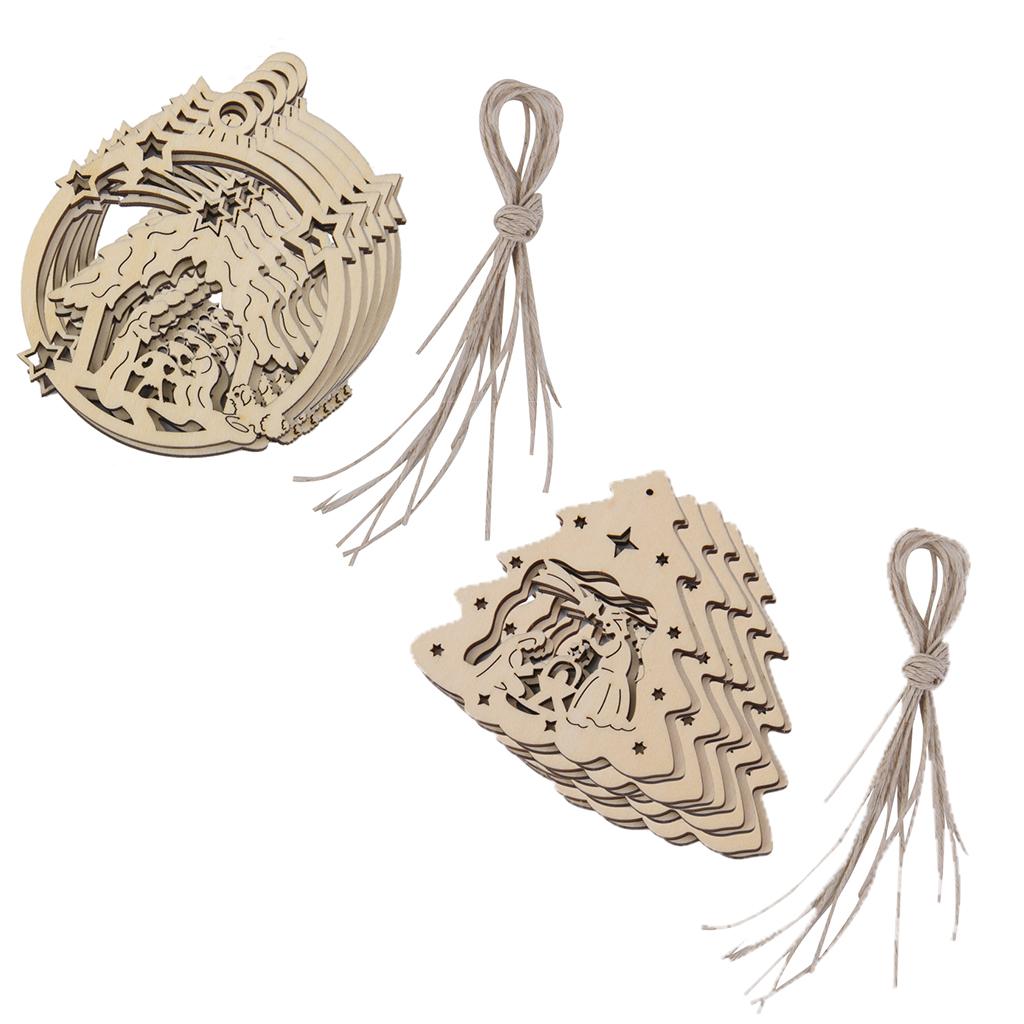 20pcs the Birth of Jesus Wooden Tag Embellishment with Strings