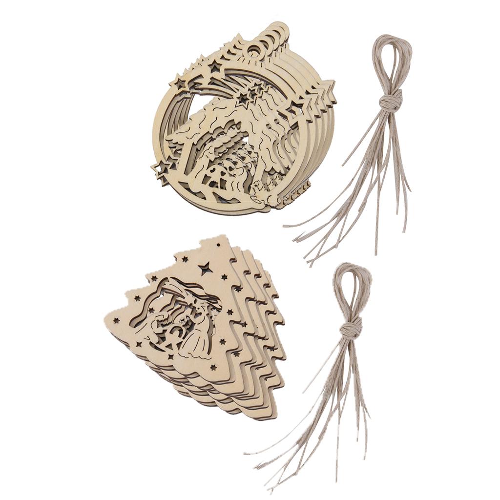 20pcs the Birth of Jesus Wooden Tag Embellishment with Strings