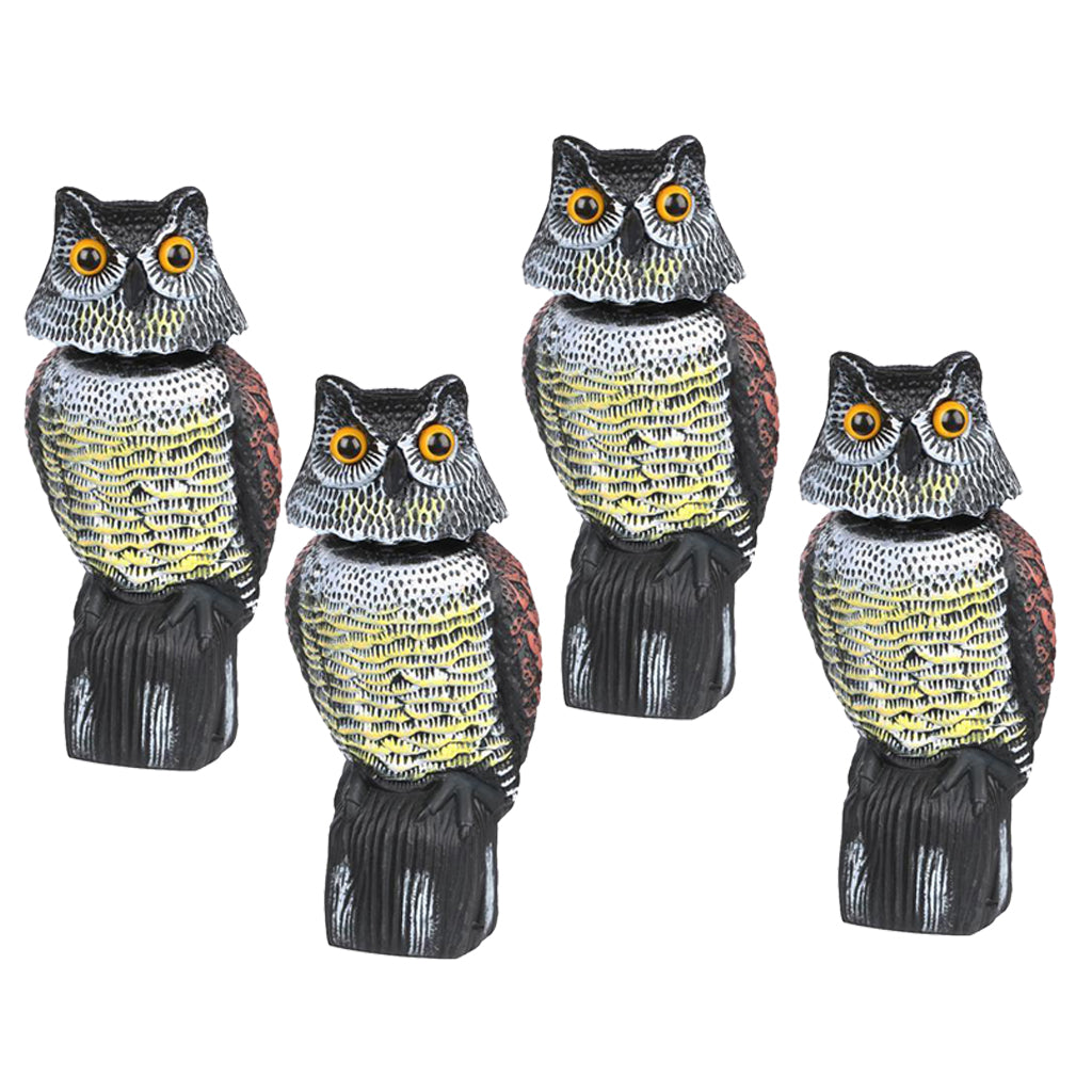 4 Realistic Owl Decoy w/ Rotating Head Bird Pigeon Crow Scarer Scarecrow