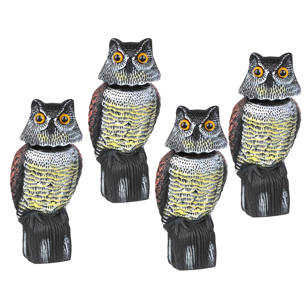 4 Realistic Owl Decoy w/ Rotating Head Bird Pigeon Crow Scarer Scarecrow