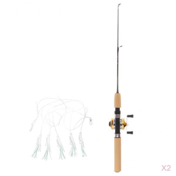 2pcs Mini Ice Fishing Rod Telescopic Casting Rod and Reel Combo M
