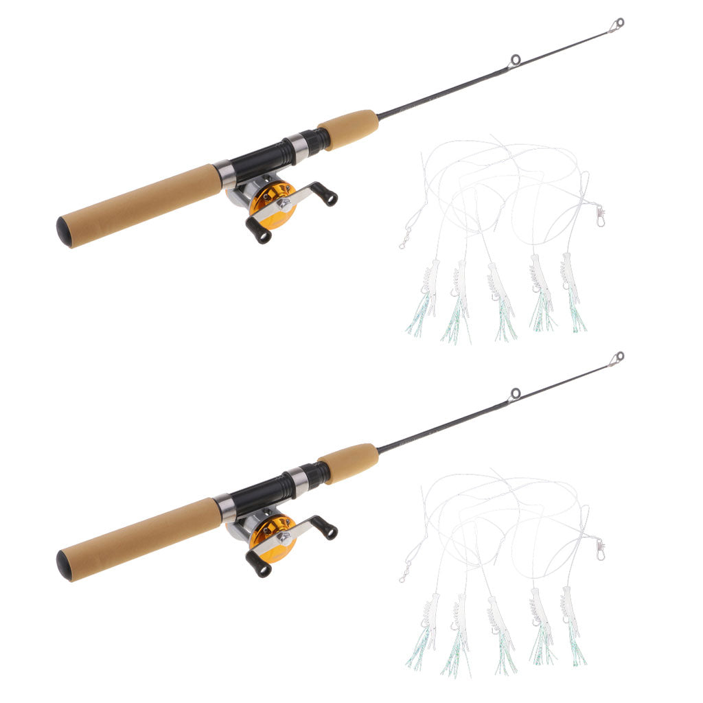 2pcs Mini Ice Fishing Rod Telescopic Casting Rod and Reel Combo M