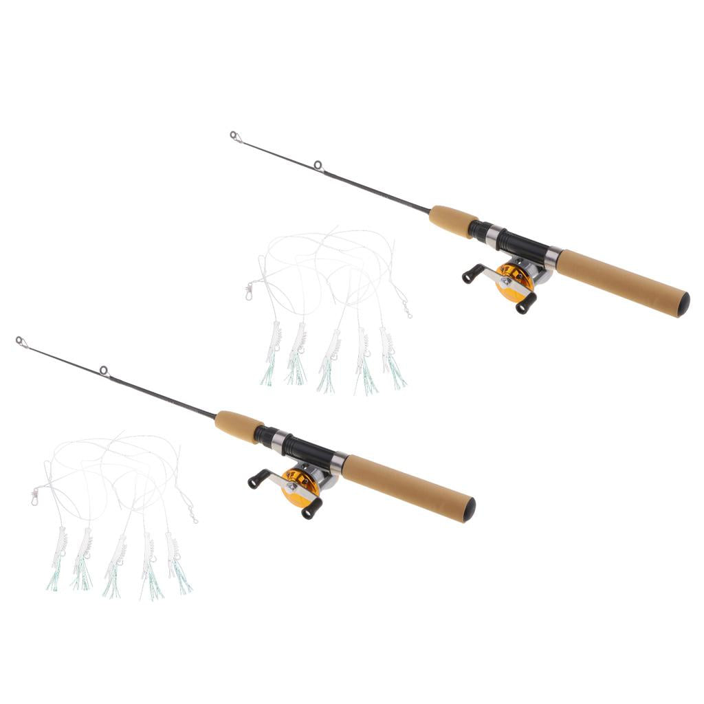 2pcs Mini Ice Fishing Rod Telescopic Casting Rod and Reel Combo S