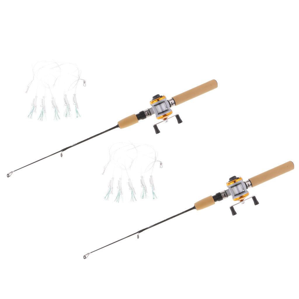 2pcs Mini Ice Fishing Rod Telescopic Casting Rod and Reel Combo S