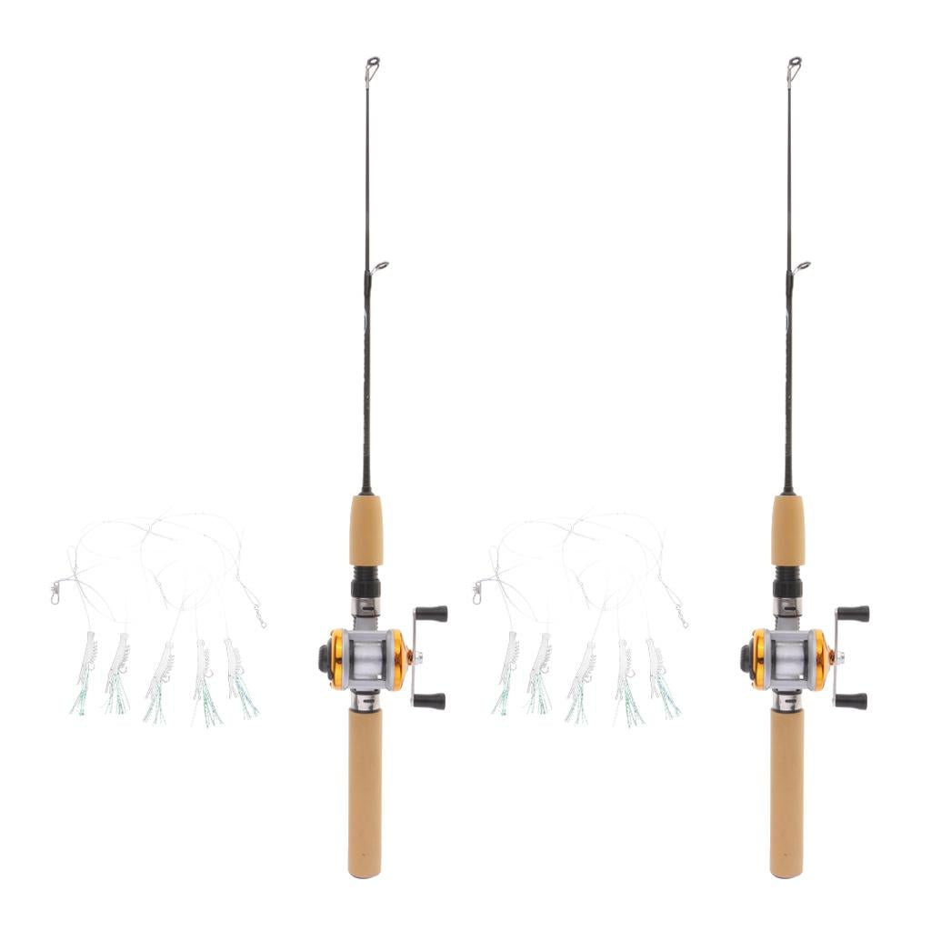 2pcs Mini Ice Fishing Rod Telescopic Casting Rod and Reel Combo S