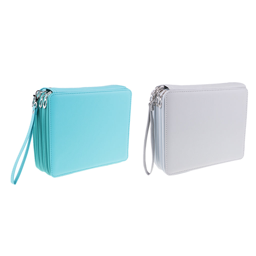 2pcs 160 Slots PU Leather Pencil Case Portable Colored Pencil Holder Pen Bag