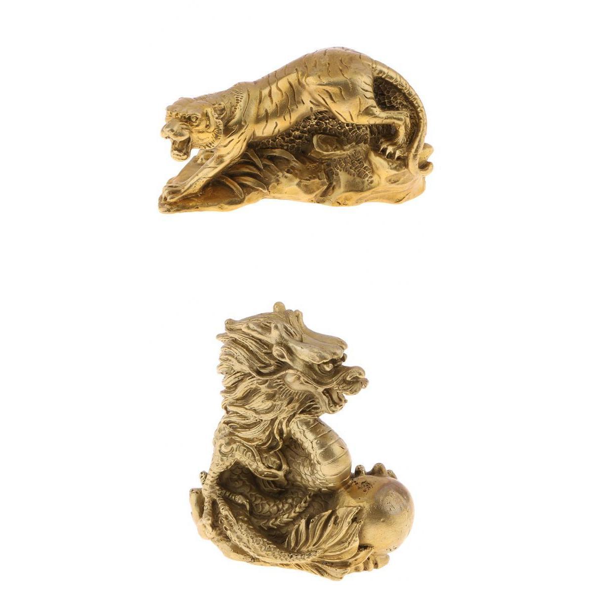 Brass Chinese 12 Animal Statue Sculpture Ornament Charm 2Pcs Power