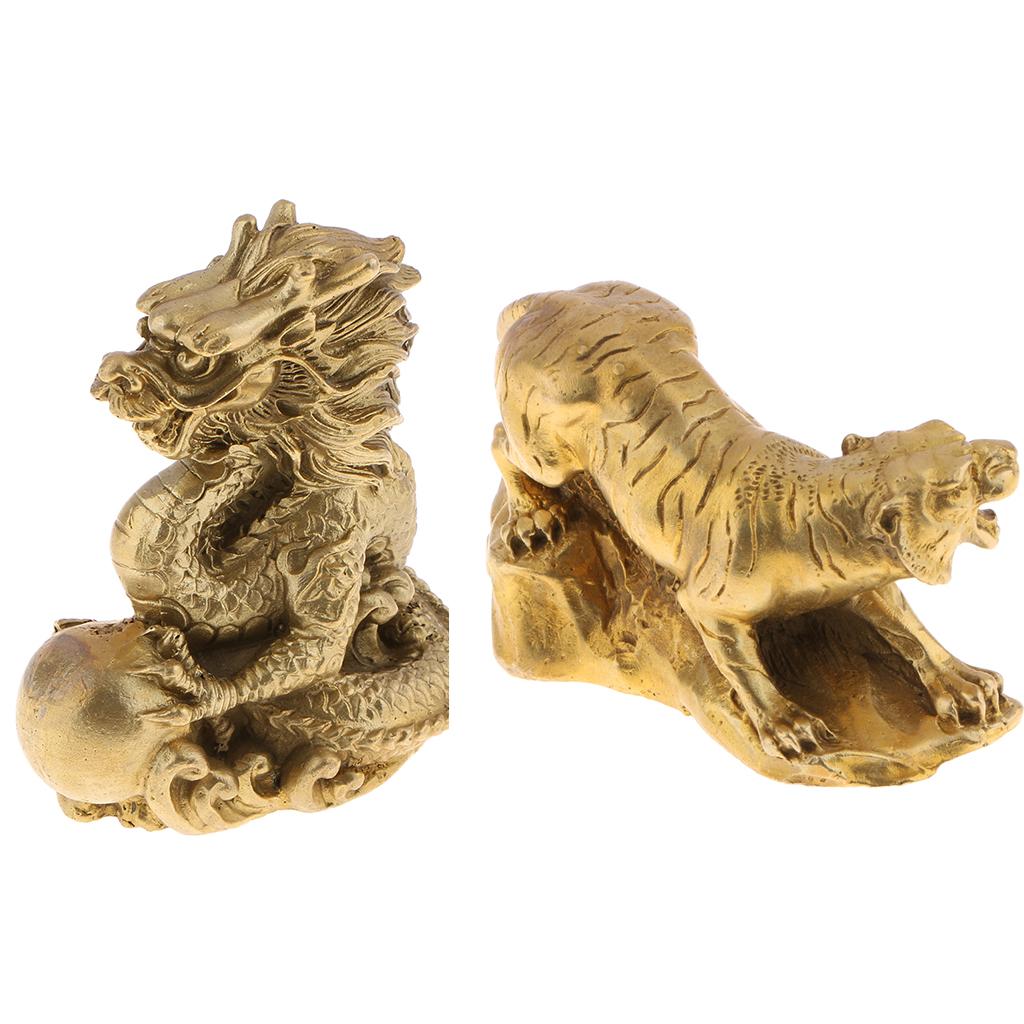Brass Chinese 12 Animal Statue Sculpture Ornament Charm 2Pcs Power