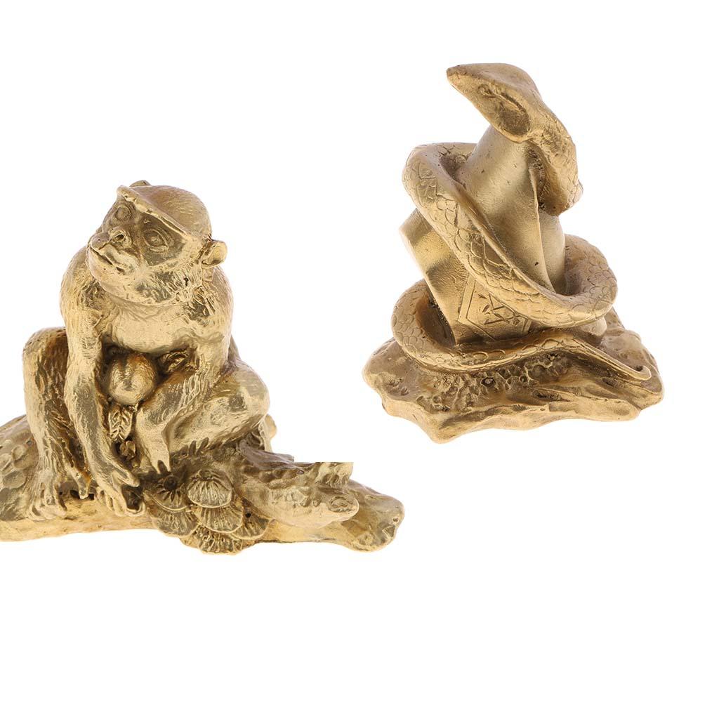 Brass Chinese 12 Animal Statue Sculpture Ornament Luck 2Pcs Smart