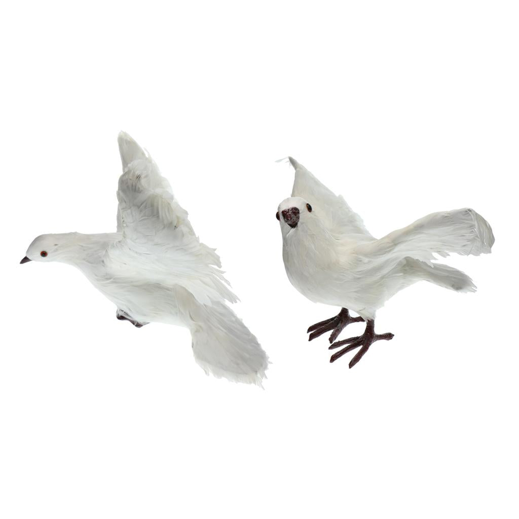 2pcs Artificial Feathered Pigeon Bird Yard Figurine Decor Birds