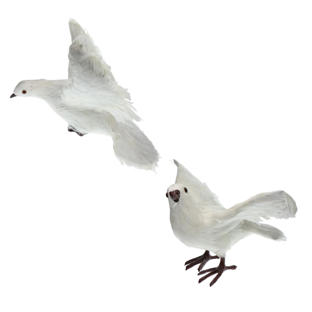 2pcs Artificial Feathered Pigeon Bird Yard Figurine Decor Birds