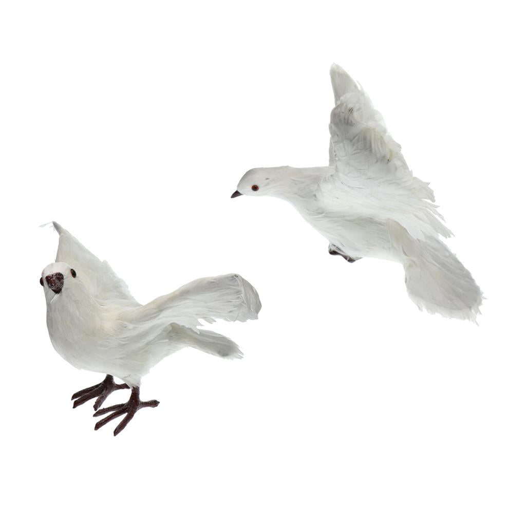 2pcs Artificial Feathered Pigeon Bird Yard Figurine Decor Birds