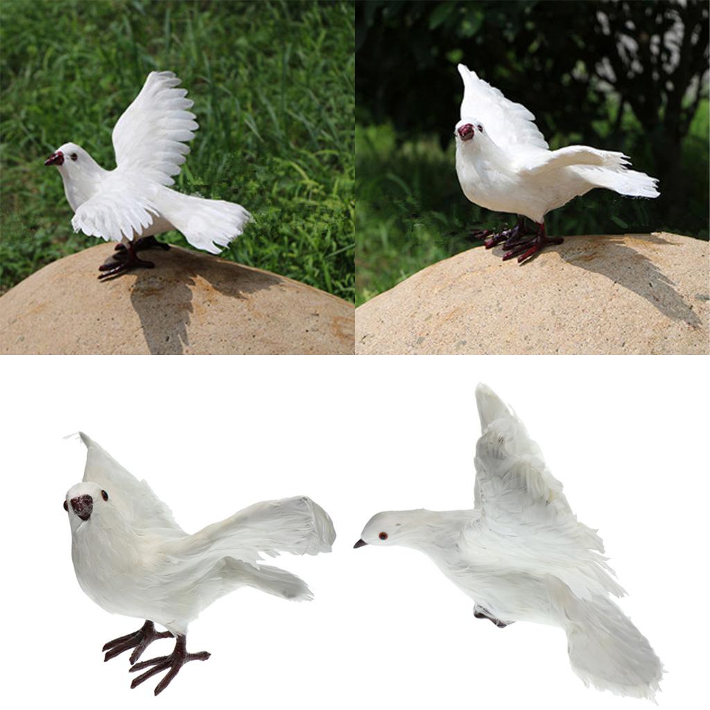 2pcs Artificial Feathered Pigeon Bird Yard Figurine Decor Birds