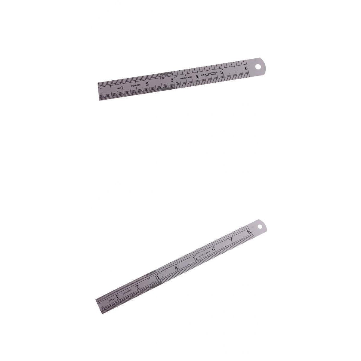 2 x Dual Side Stainless Steel Straight Ruler English/Metric Ruler 15cm/20cm