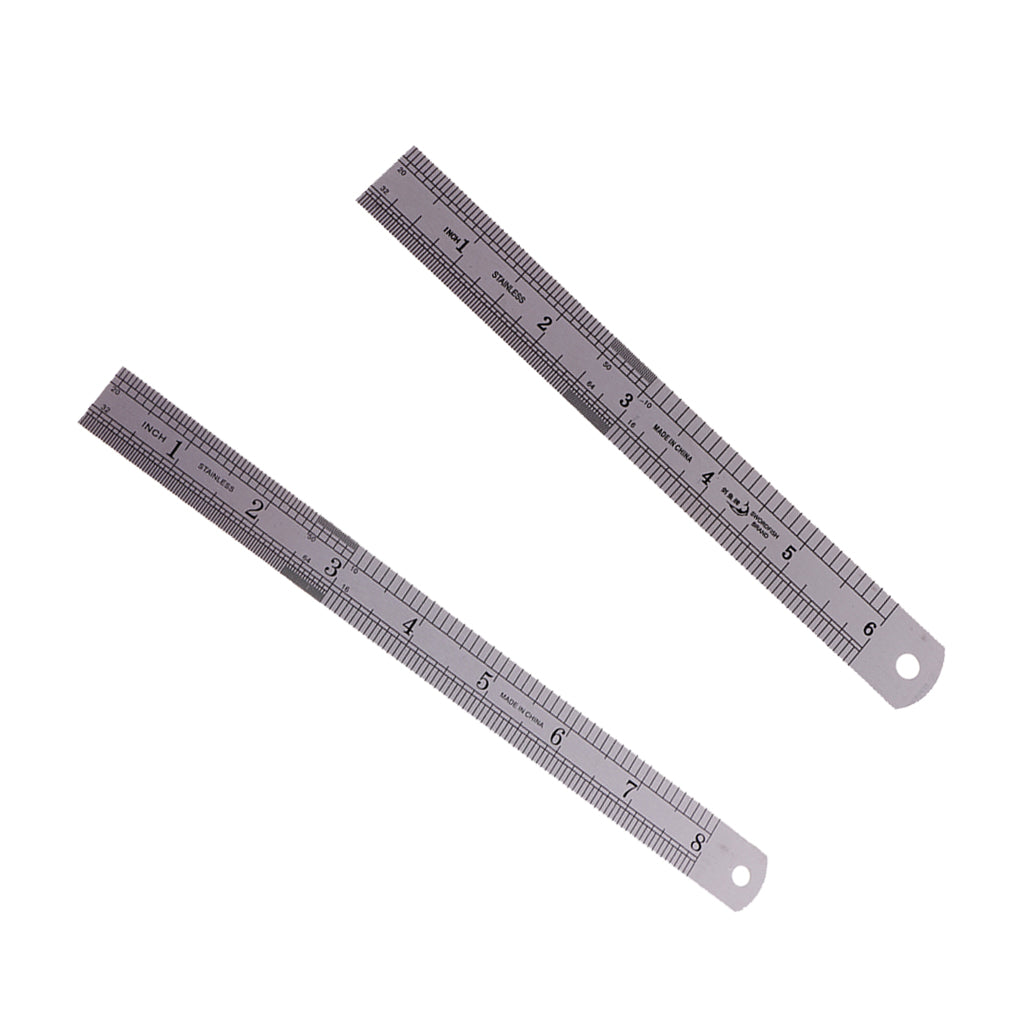 2 x Dual Side Stainless Steel Straight Ruler English/Metric Ruler 15cm/20cm