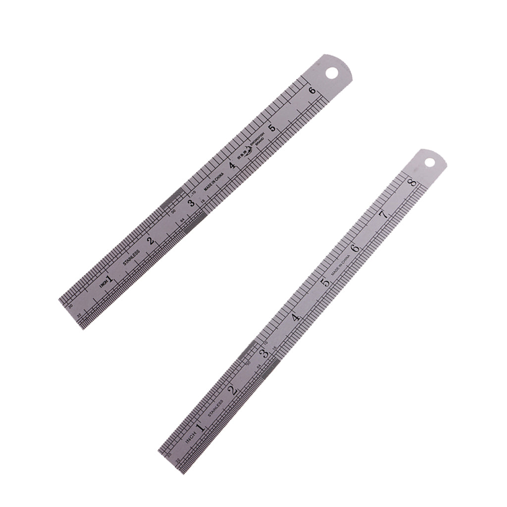 2 x Dual Side Stainless Steel Straight Ruler English/Metric Ruler 15cm/20cm