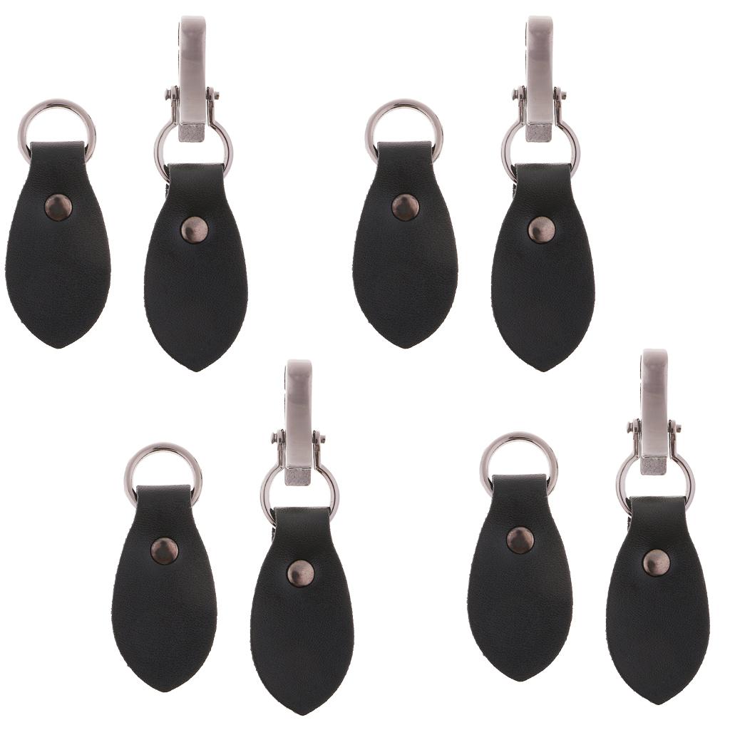 4 Sets Black Leather Toggle Buttons Silver Metal Hook Duffle Coat Fastener