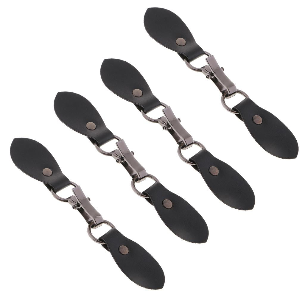 4 Sets Black Leather Toggle Buttons Silver Metal Hook Duffle Coat Fastener