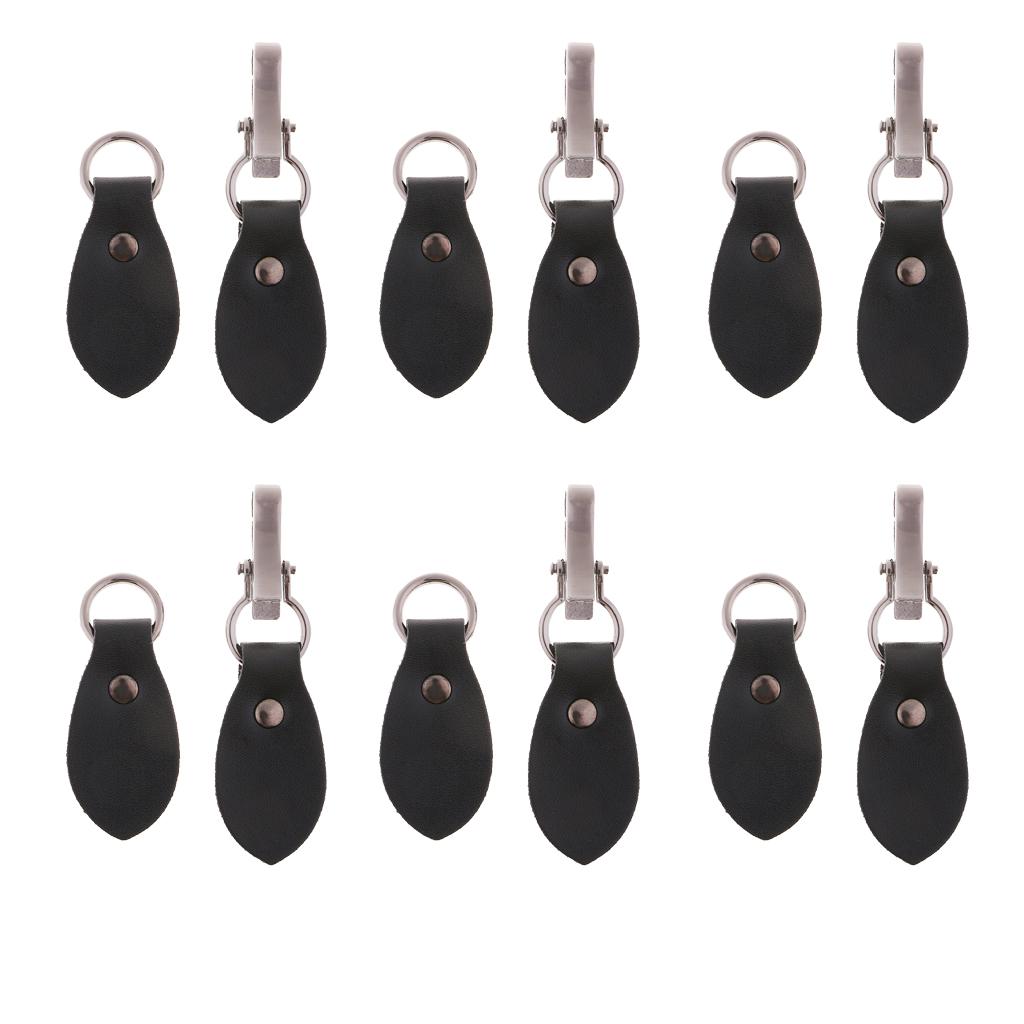 6 Sets Black Leather Toggle Buttons Silver Metal Hook Duffle Coat Fastener