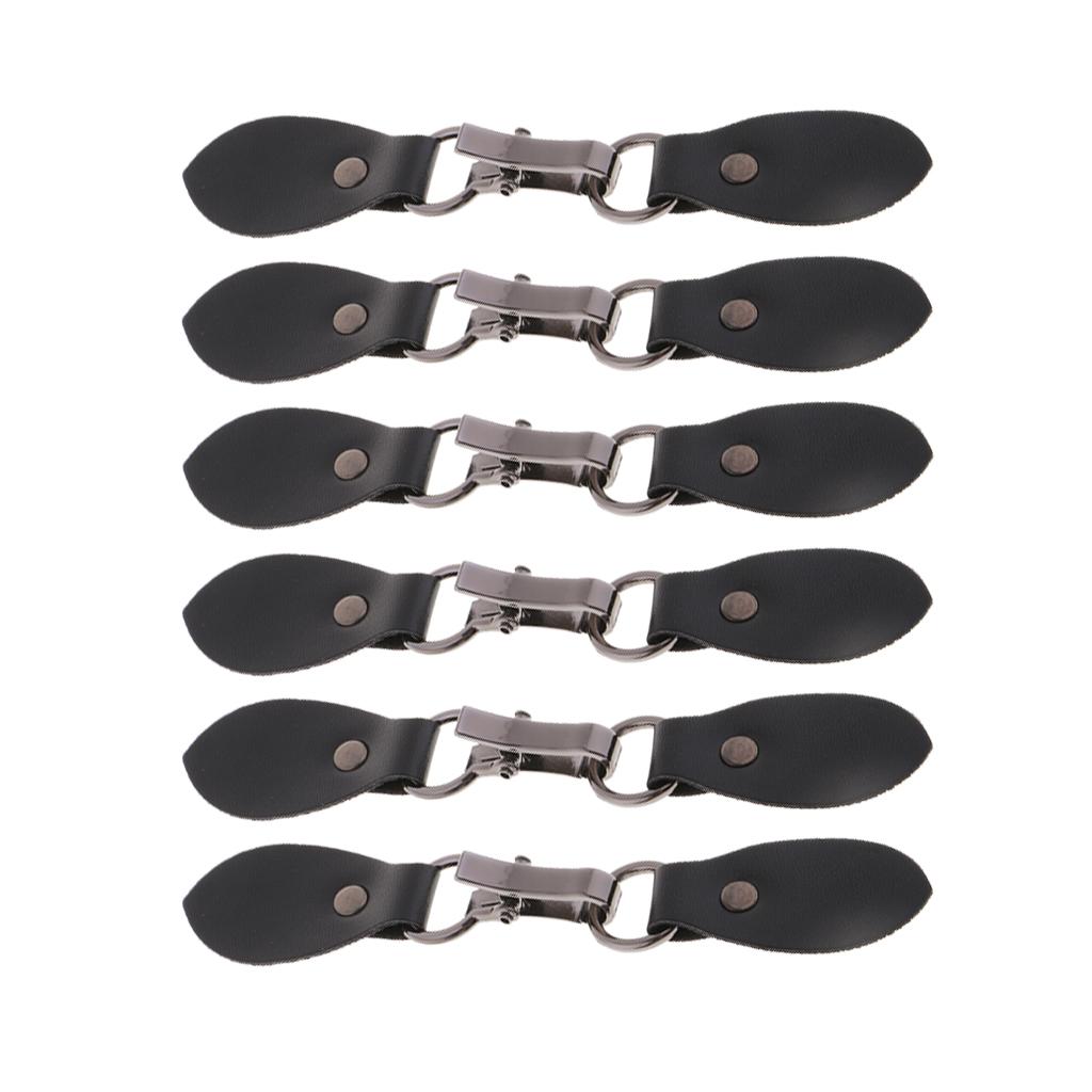 6 Sets Black Leather Toggle Buttons Silver Metal Hook Duffle Coat Fastener