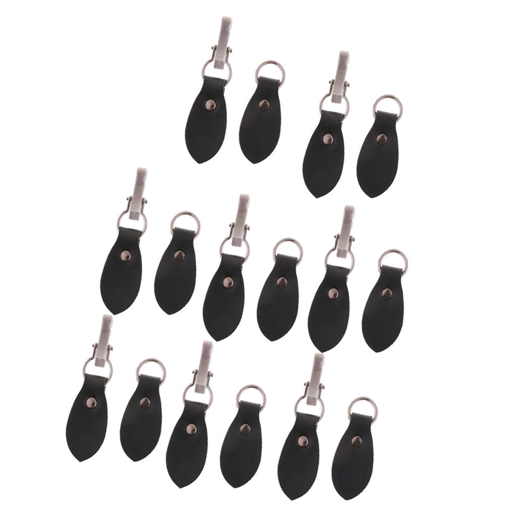8 Sets Black Leather Toggle Buttons Silver Metal Hook Duffle Coat Fastener