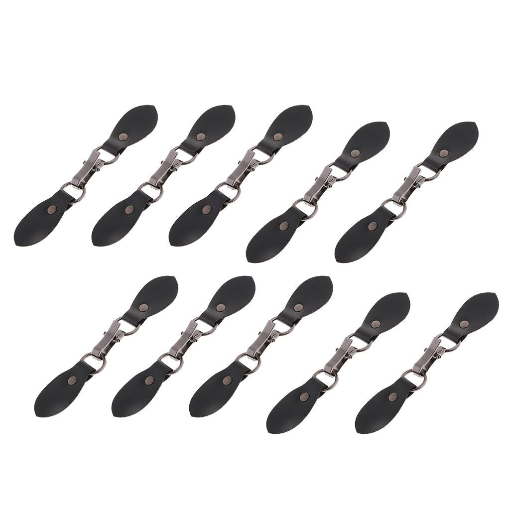 10 Sets Black Leather Toggle Buttons Silver Metal Hook Duffle Coat Fastener