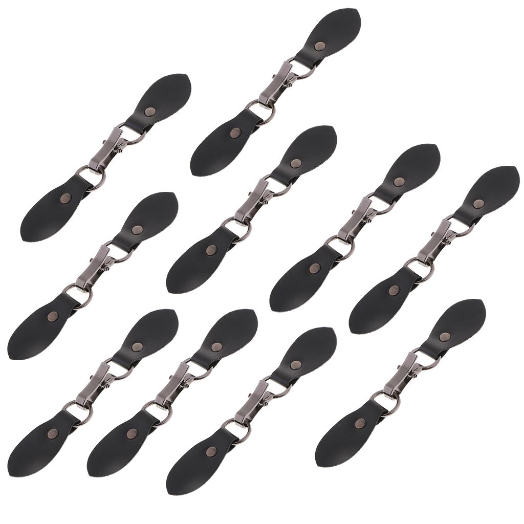 10 Sets Black Leather Toggle Buttons Silver Metal Hook Duffle Coat Fastener