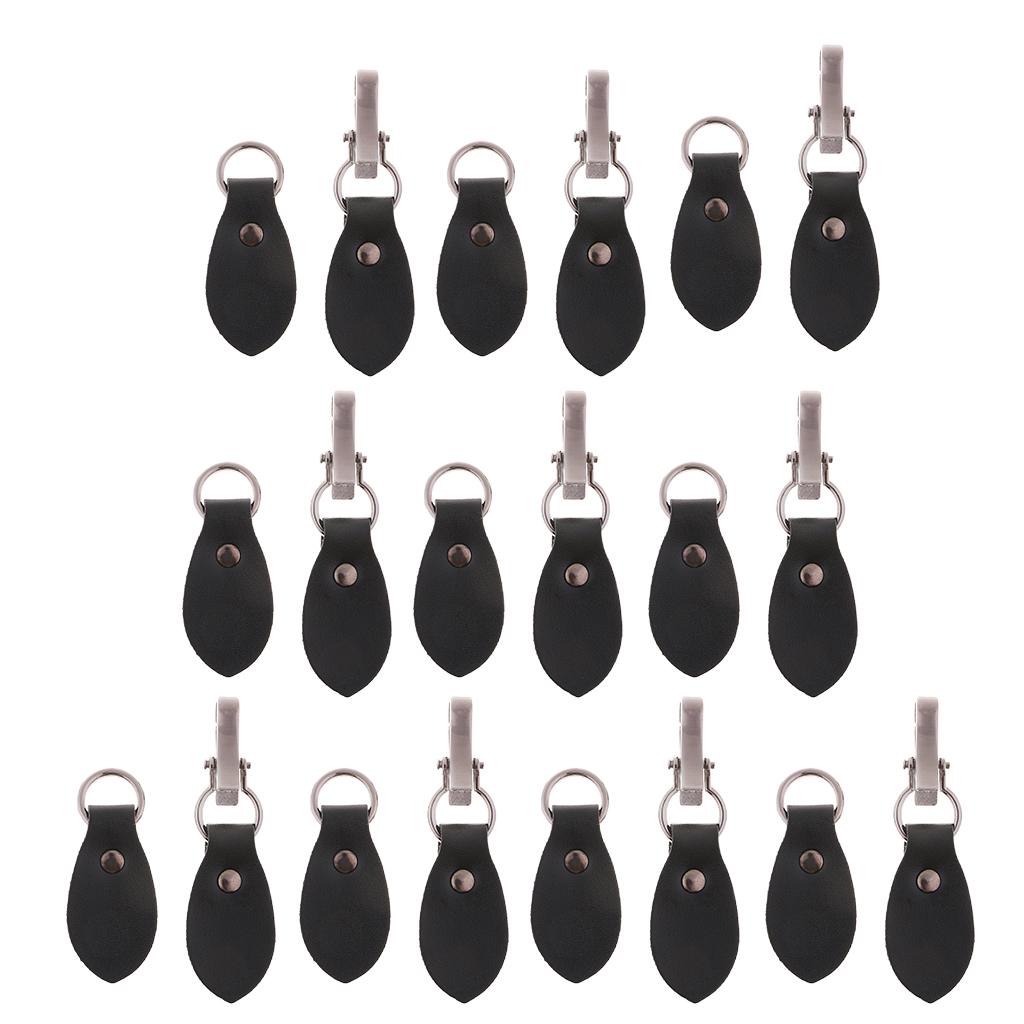 10 Sets Black Leather Toggle Buttons Silver Metal Hook Duffle Coat Fastener