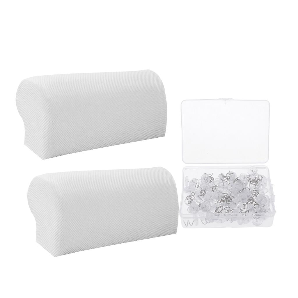 1 Pair Spandex Sofa Armrest Covers with 100 Pieces Bed Skirt Pins White