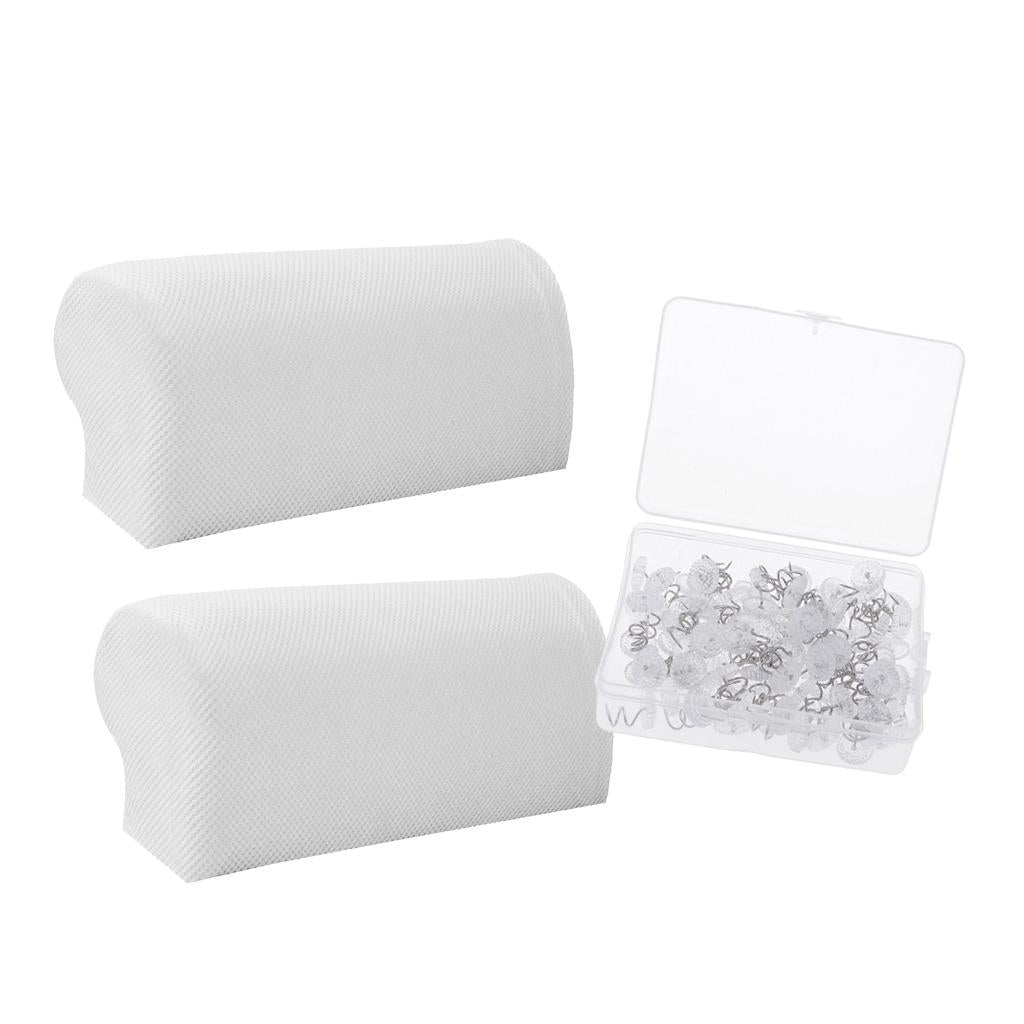1 Pair Spandex Sofa Armrest Covers with 100 Pieces Bed Skirt Pins White