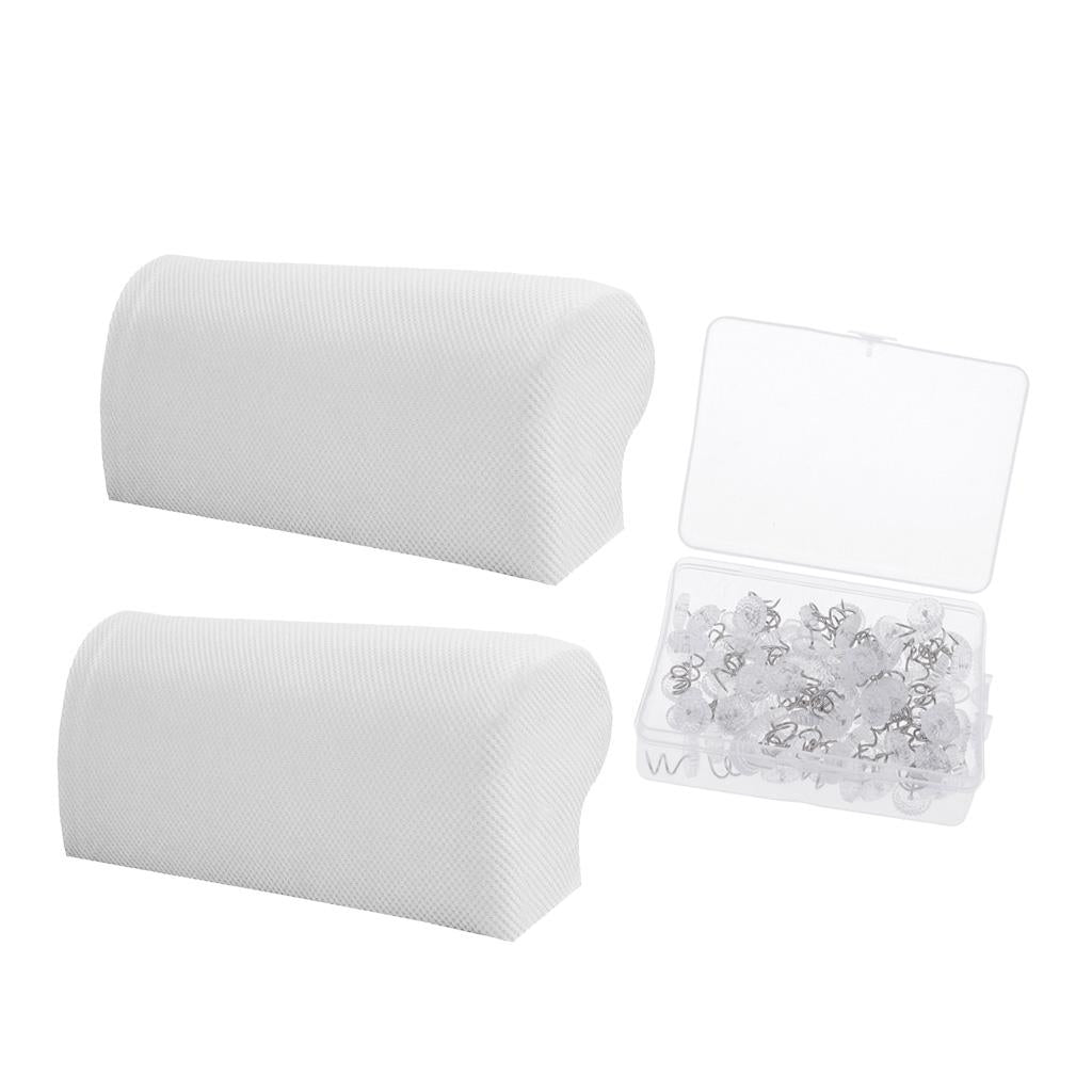1 Pair Spandex Sofa Armrest Covers with 100 Pieces Bed Skirt Pins White
