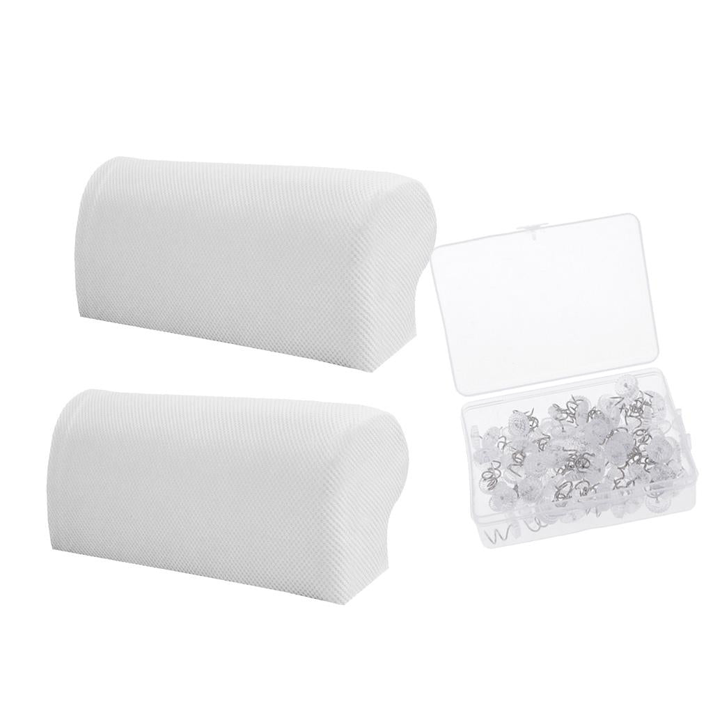 1 Pair Spandex Sofa Armrest Covers with 100 Pieces Bed Skirt Pins White
