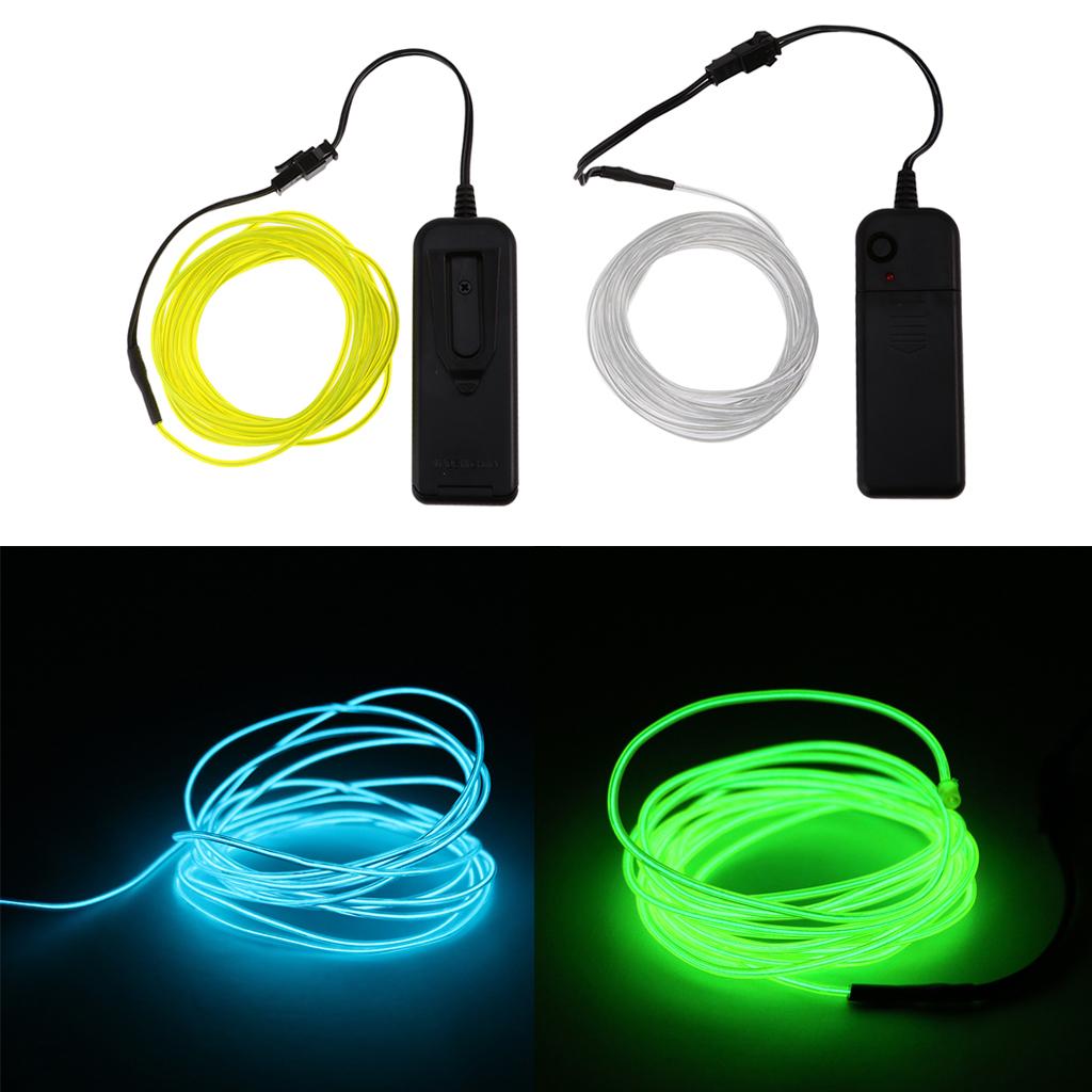 2x Luminescent Neon LED Lights Glow EL Wire String 5 Meters