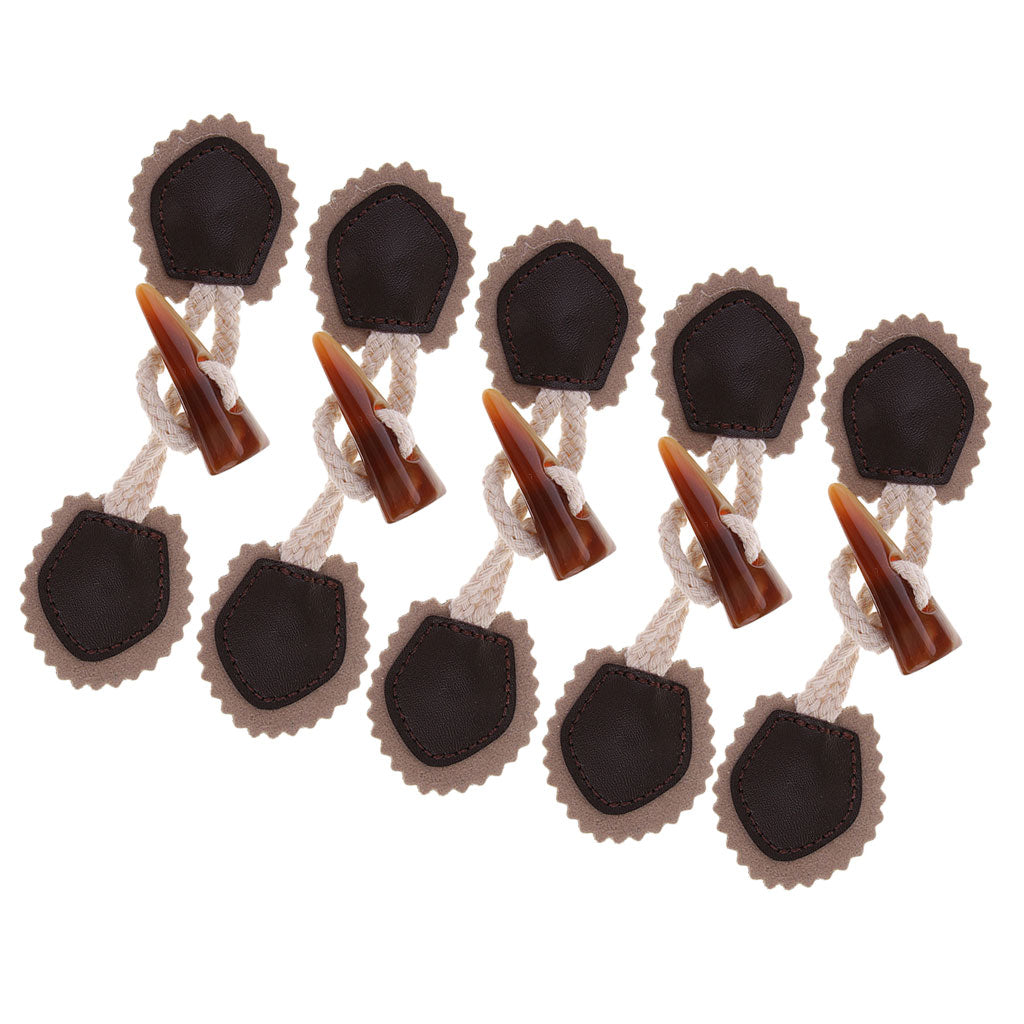 6 Pair Leather Horn Toggle Sewing Closures Buttons For Coat Jacket Duffle