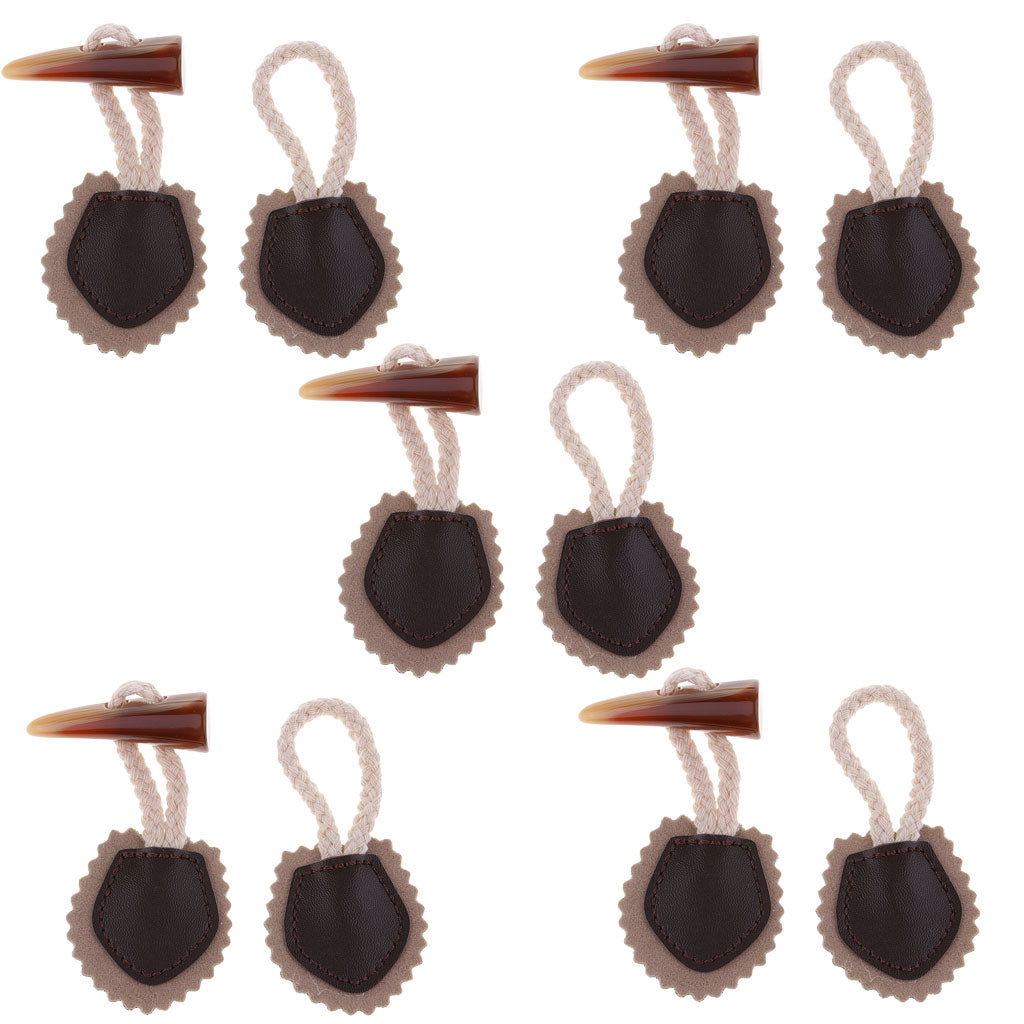 6 Pair Leather Horn Toggle Sewing Closures Buttons For Coat Jacket Duffle