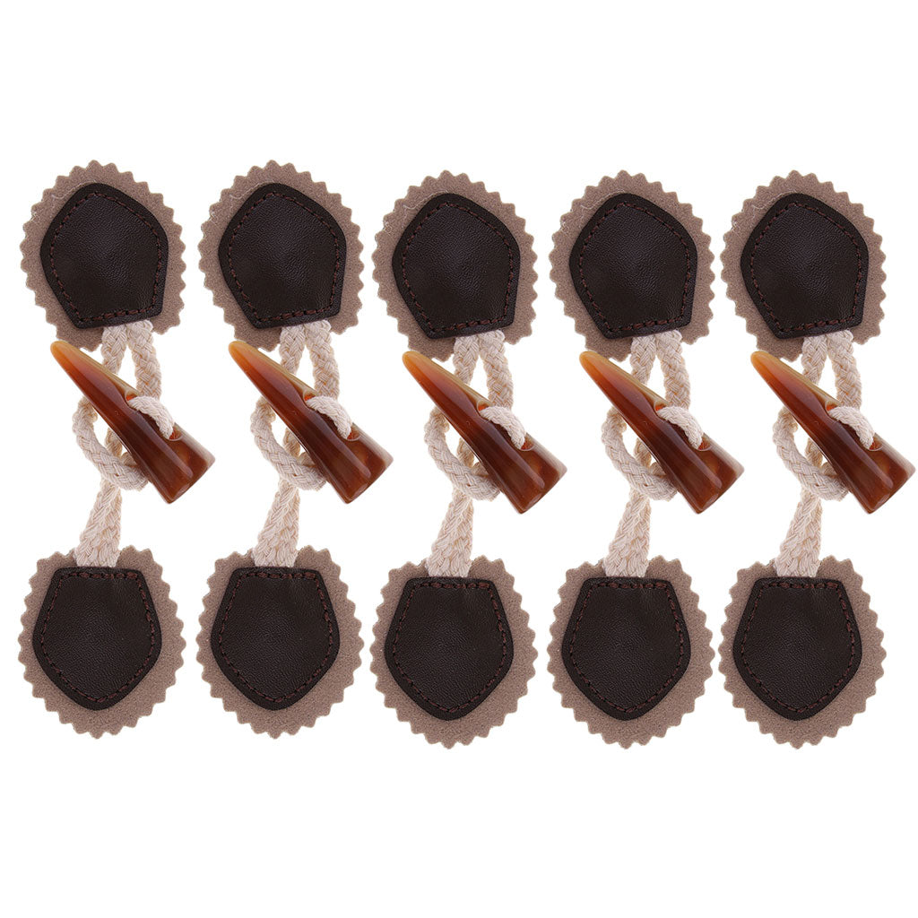 6 Pair Leather Horn Toggle Sewing Closures Buttons For Coat Jacket Duffle