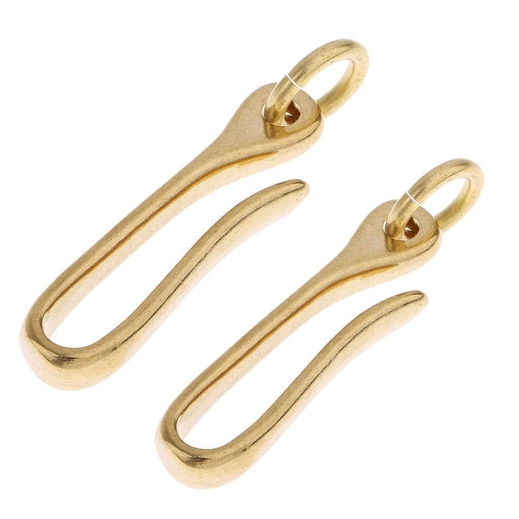 2 Pieces Solid Brass U Hook Loop Keychain Ring Belt Wallet Clip Holder