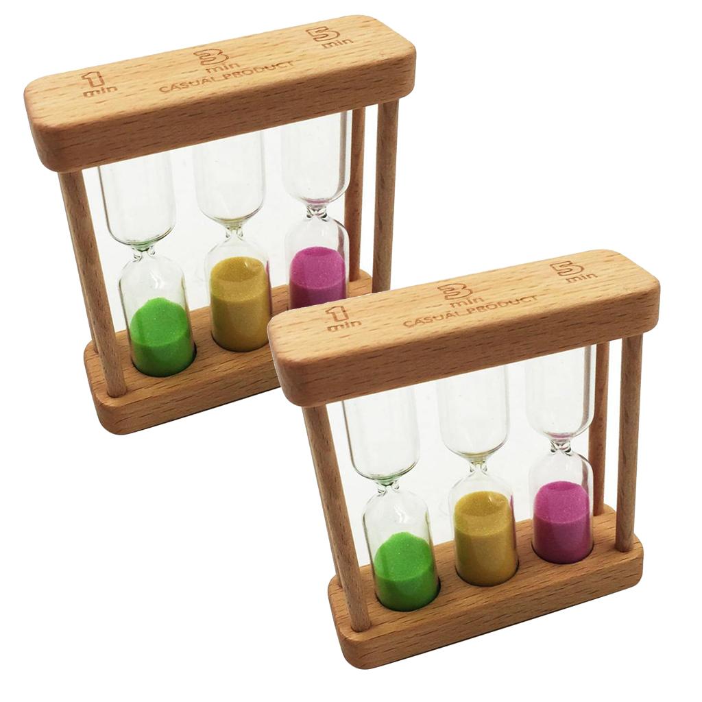 2Pcs 1+3+5 Minute Hourglass Wood Glass Sand Timer Clock